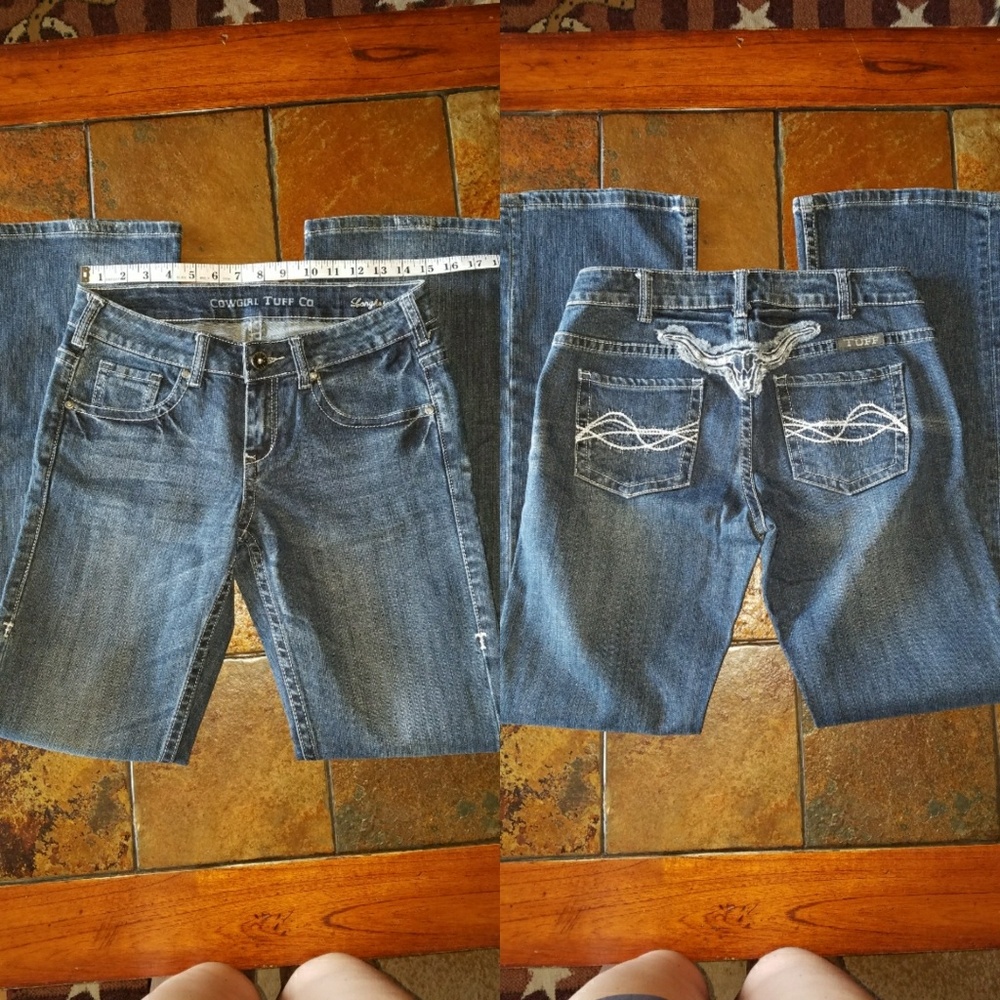 Cowgirl Tuff Longhorn Silver Jeans 27 x 33